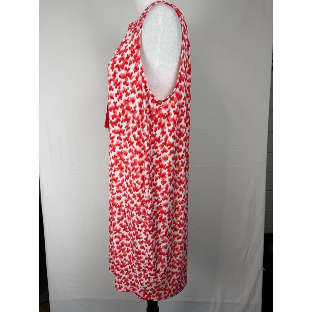 Michael Kors Ikat Heart Print Shift Dress Women XL Red Sleeveless Tassel‎ Tie